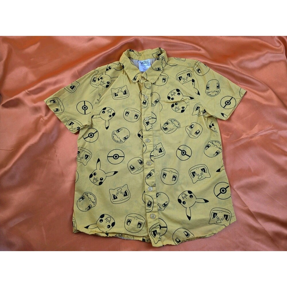 Boys Yellow Pokémon All-Over Face Short Sleeve Button-Down Shirt